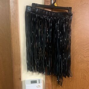 Black Fringe Leather Skirt